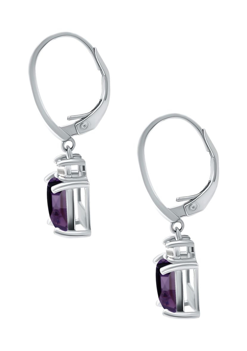 2.77 ct. t.w. Amethyst and Created  White Sapphire Drop Lever Back Earrings, Sterling Silver