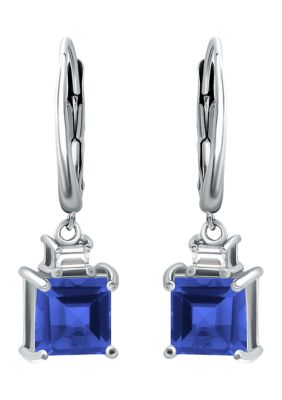 Belk & Co Lab Created 4 ct. t.w. Synthetic Blue and Created White Sapphire Drop Lever Back Earrings, Sterling Silver