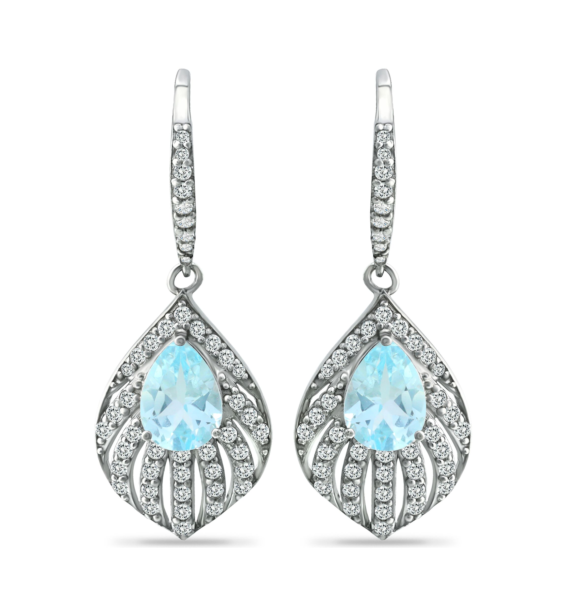 2.90 ct. t.w. Blue Topaz and White Topaz Feather Earrings in Sterling Silver