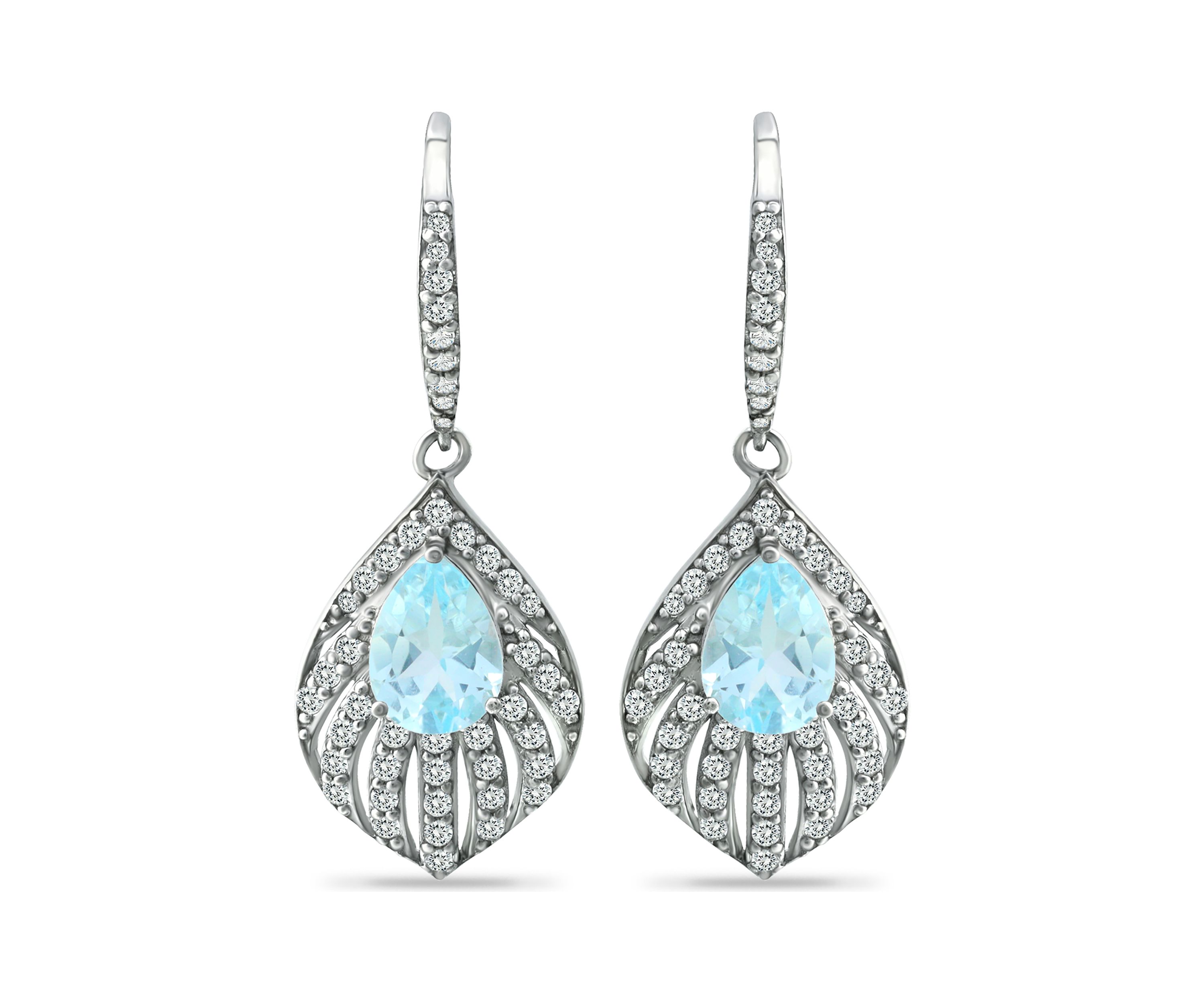 2.90 ct. t.w. Blue Topaz and White Topaz Feather Earrings in Sterling Silver