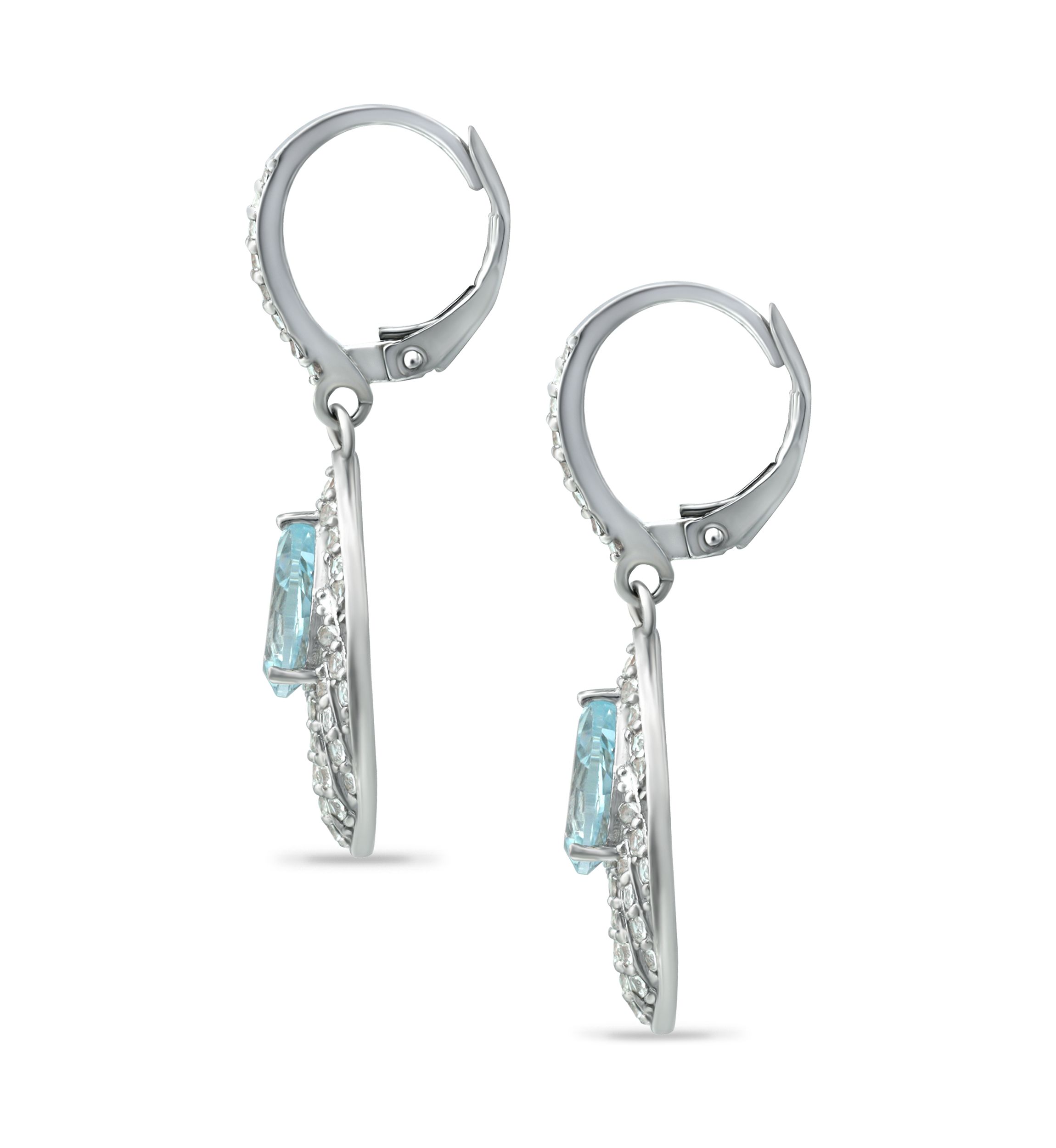 2.90 ct. t.w. Blue Topaz and White Topaz Feather Earrings in Sterling Silver