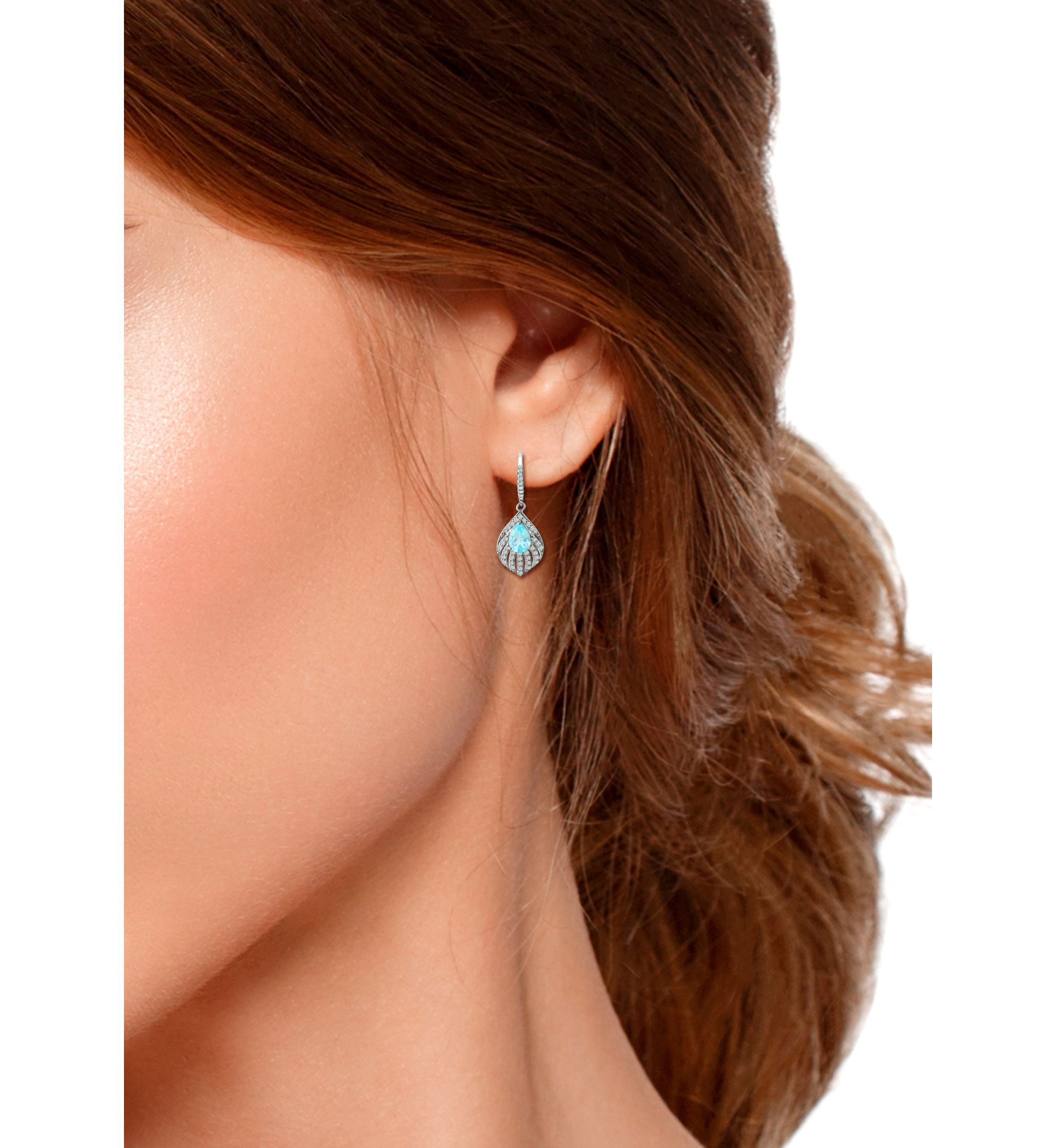 2.90 ct. t.w. Blue Topaz and White Topaz Feather Earrings in Sterling Silver