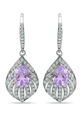 Belk & Co 2.45 Ct. T.w. Amethyst And White Topaz Feather Earring In Sterling Silver
