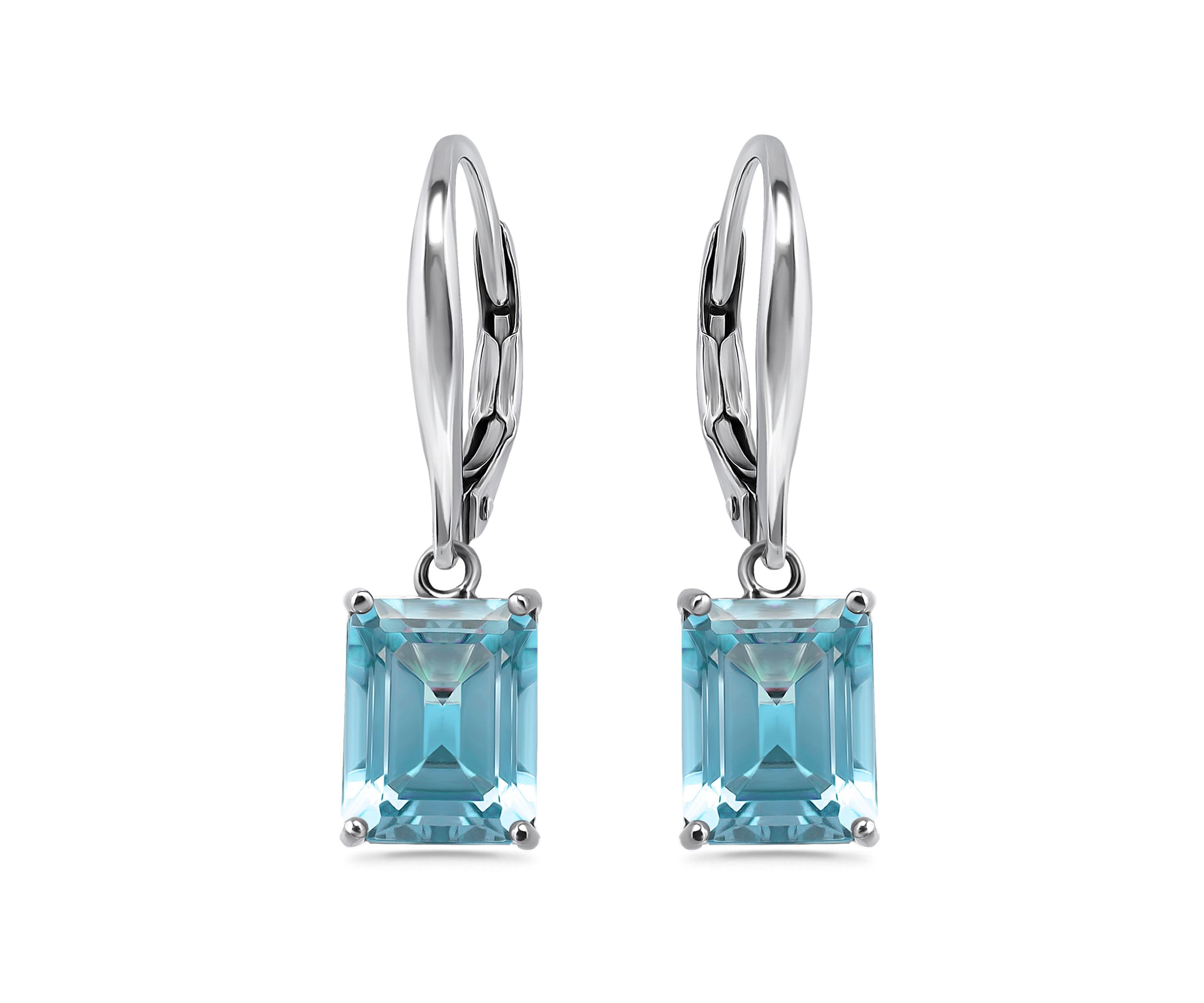 4 7/8 Cttw 9X7mm Octagon Blue Topaz Leverback Earrings, Sterling Silver, DS