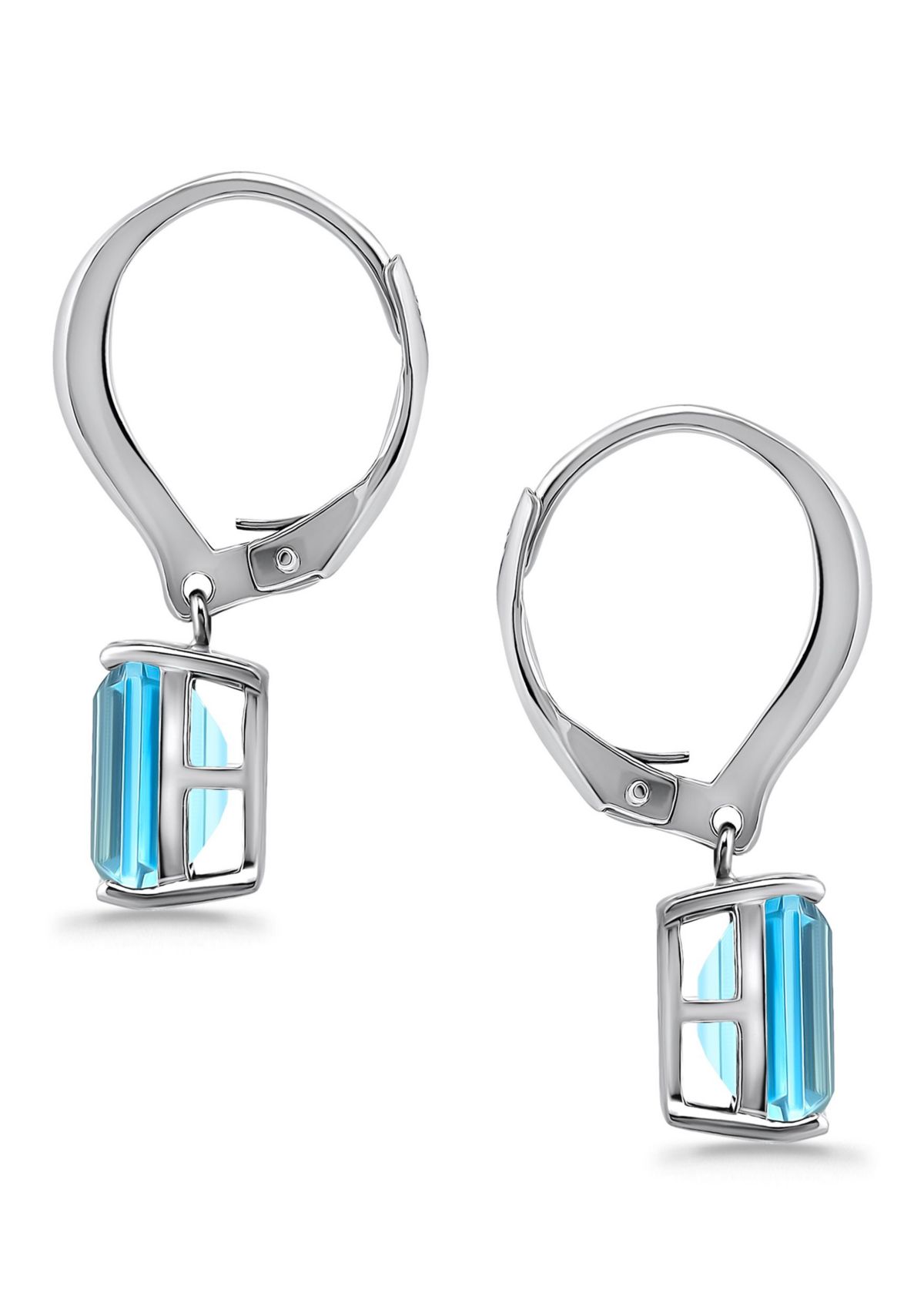 4 7/8 Cttw 9X7mm Octagon Blue Topaz Leverback Earrings, Sterling Silver, DS