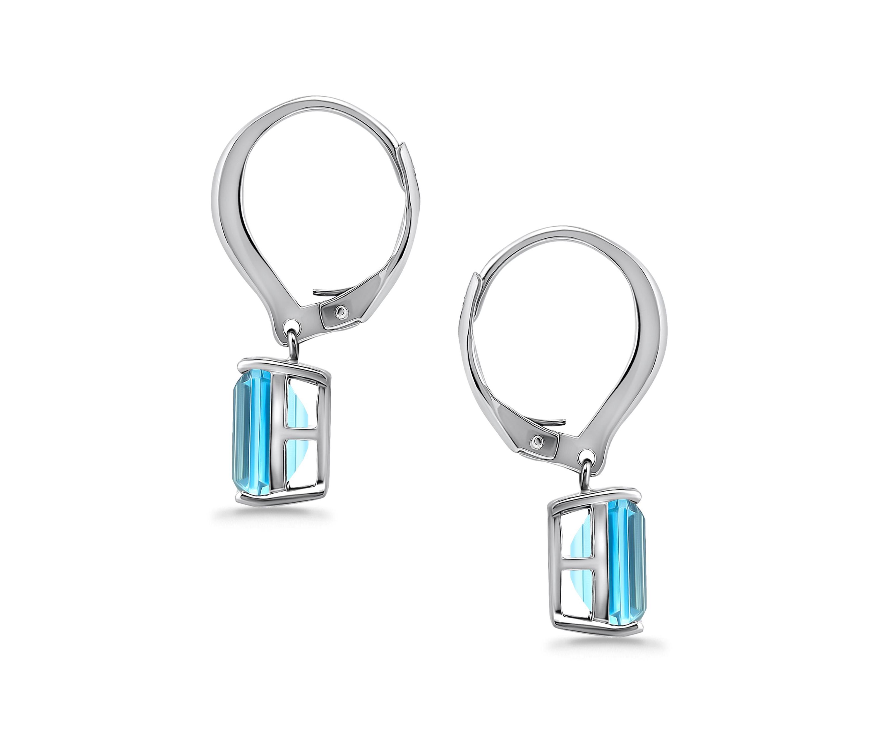 4 7/8 Cttw 9X7mm Octagon Blue Topaz Leverback Earrings, Sterling Silver, DS