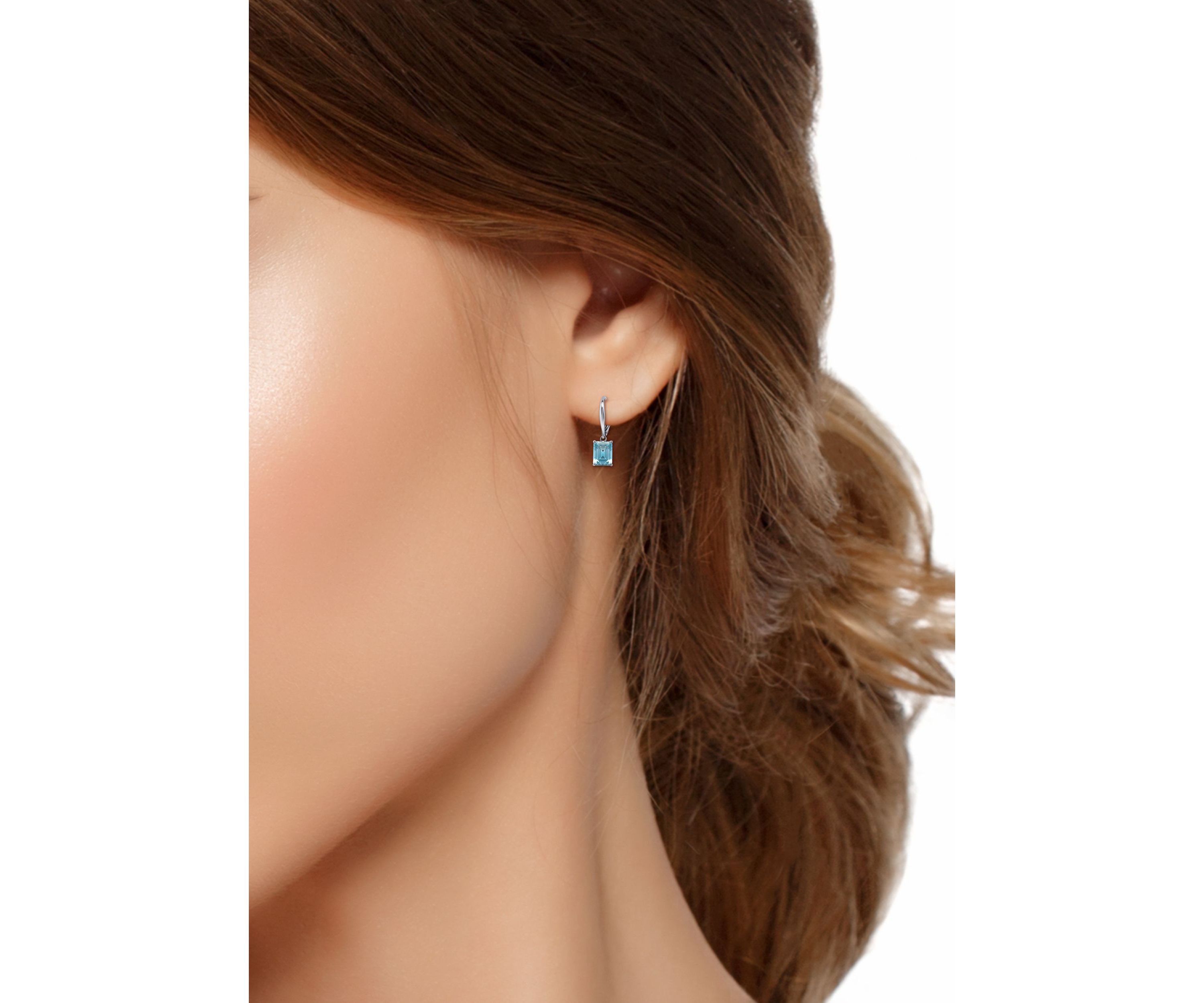 4 7/8 Cttw 9X7mm Octagon Blue Topaz Leverback Earrings, Sterling Silver, DS