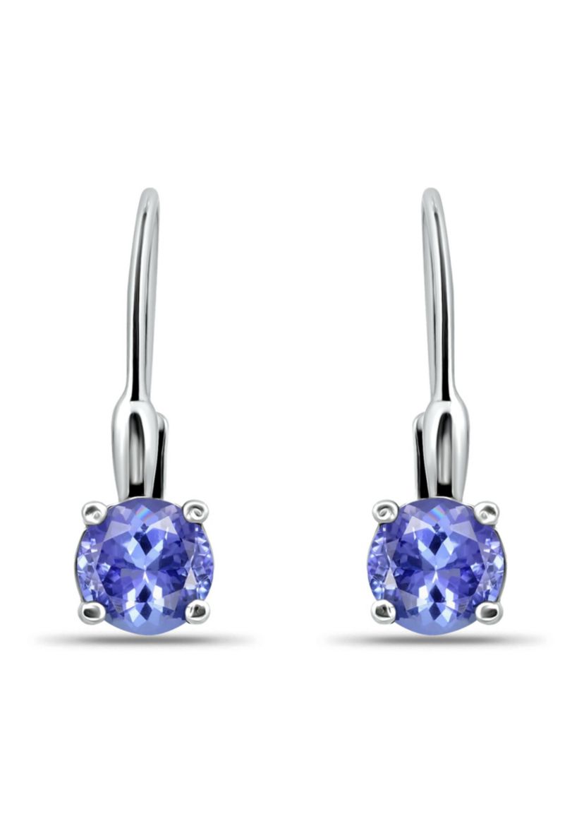 1 1/3 Cttw 6mm Round Tanzanite Leverback Earrings. Sterling Silver, DS