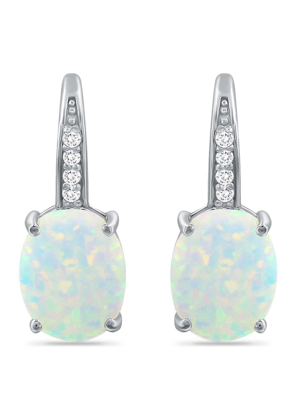 1.75 ct. t.w. Synthetic White Opal and White Topaz Lever Back Earrings, Sterling Silver
