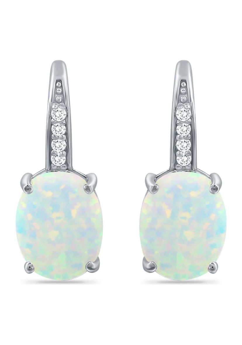 1.75 ct. t.w. Synthetic White Opal and White Topaz Lever Back Earrings, Sterling Silver