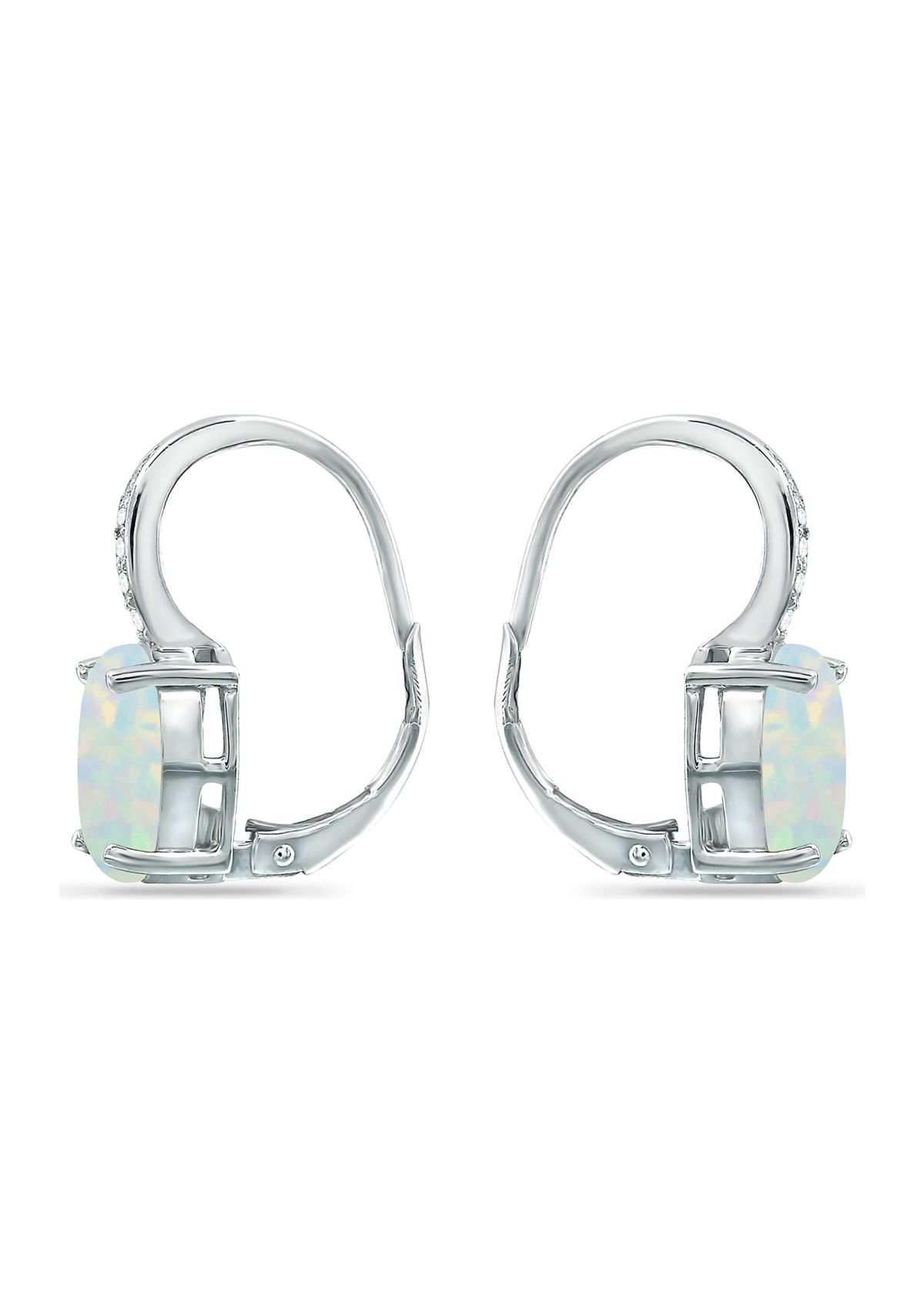 1.75 ct. t.w. Synthetic White Opal and White Topaz Lever Back Earrings, Sterling Silver