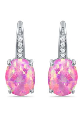 Belk & Co 1.75 ct. t.w. Synthetic Pink Opal and White Topaz Lever Back Earrings, Sterling Silver