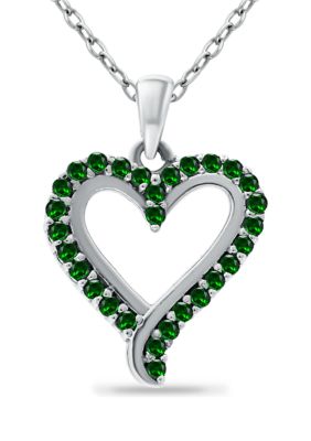 Belk & Co 1/4 ct. t.w. Emerald Heart Pendant Necklace in Sterling Silver, White, 18 in