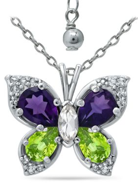 Belk & Co 2.2 ct. t.w. Amethyst, Peridot and White Topaz Butterfly Pendant in Sterling Silver