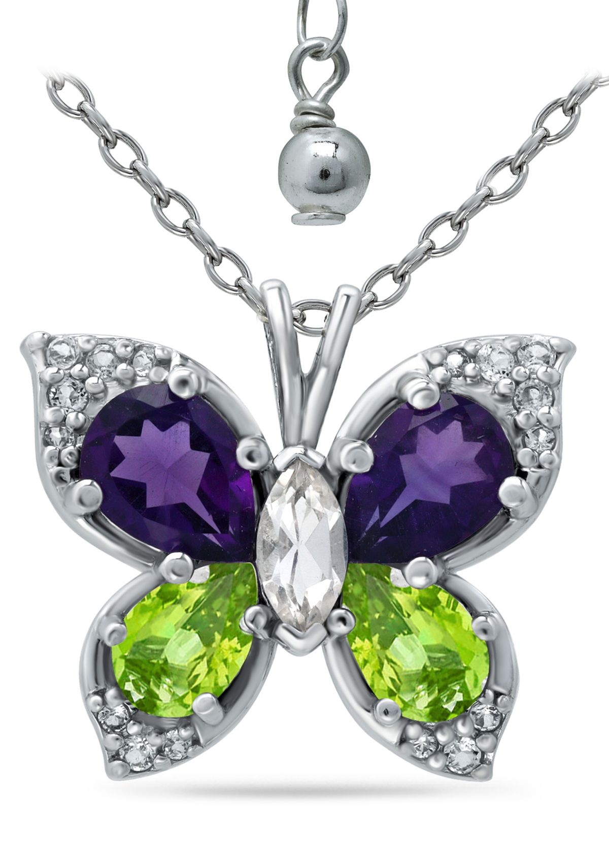2.2 ct. t.w. Amethyst, Peridot and White Topaz Butterfly Pendant in Sterling Silver