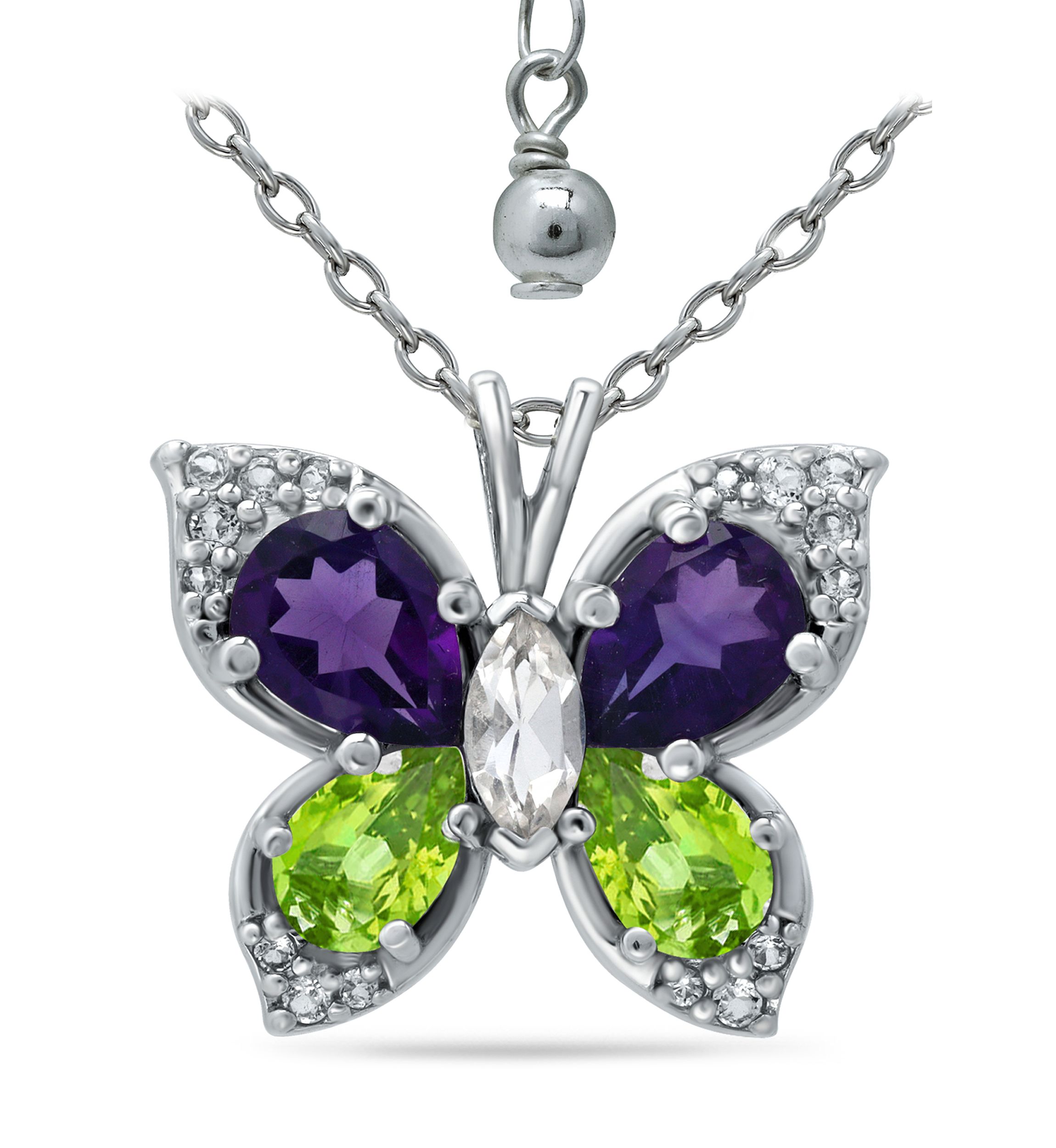 2.2 ct. t.w. Amethyst, Peridot and White Topaz Butterfly Pendant in Sterling Silver