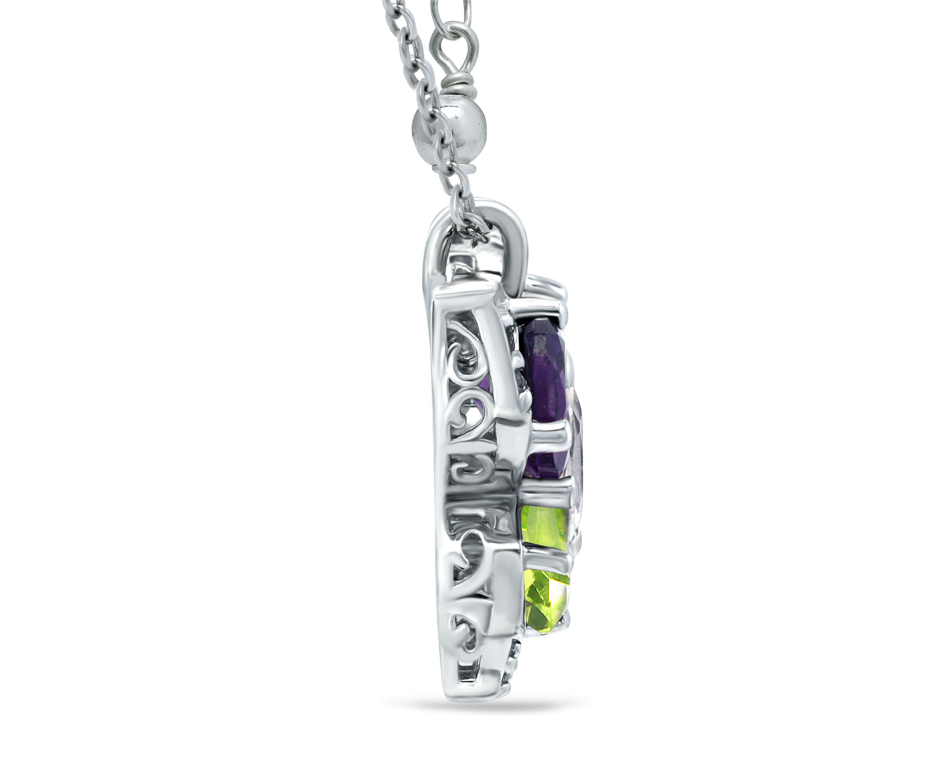 2.2 ct. t.w. Amethyst, Peridot and White Topaz Butterfly Pendant in Sterling Silver