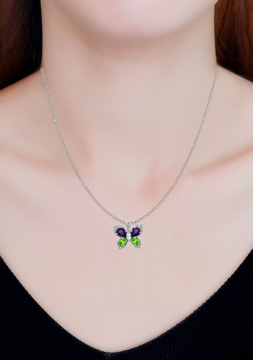 2.2 ct. t.w. Amethyst, Peridot and White Topaz Butterfly Pendant in Sterling Silver