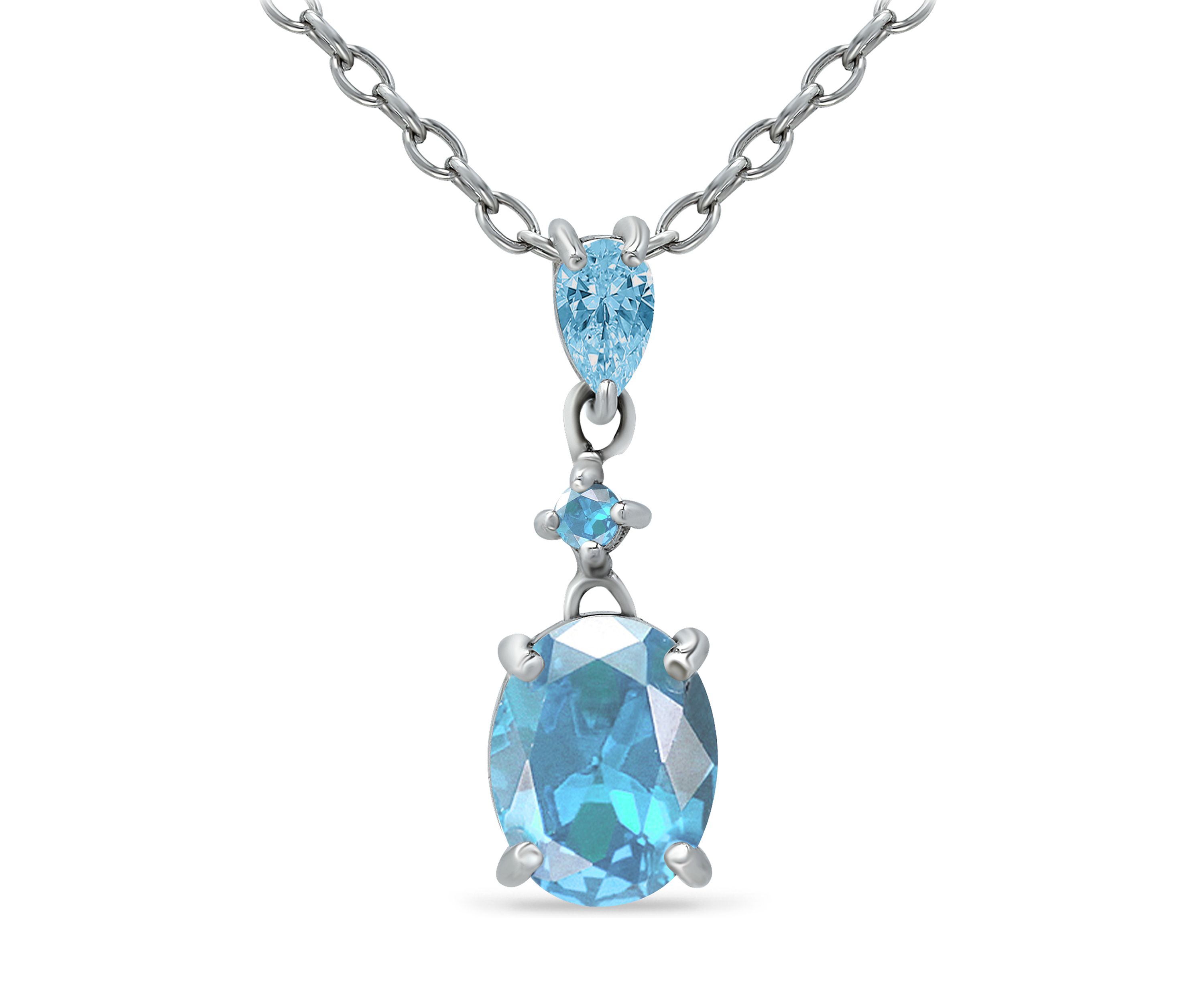 2.15 ct.t.w. Swiss Blue Topaz and  White Topaz Drop Pendant Necklace in Sterling Silver