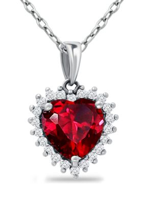 Belk & Co 3.19 ct. t.w. Created Pink Sapphire and 1/3 ct. t.w. Created White Sapphire Heart Pendant Necklace in Sterling Silver, 18 in