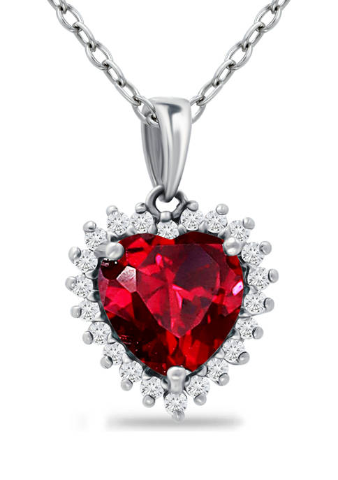 3.19 ct. t.w. Created Pink Sapphire and 1/3 ct. t.w. Created White Sapphire Heart Pendant Necklace in Sterling Silver