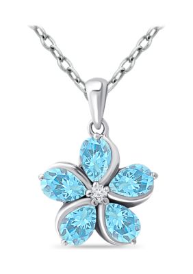 Belk & Co 2.04 ct. t.w. Blue and White Topaz Flower Pendant on 18 Inch Chain, Sterling Silver