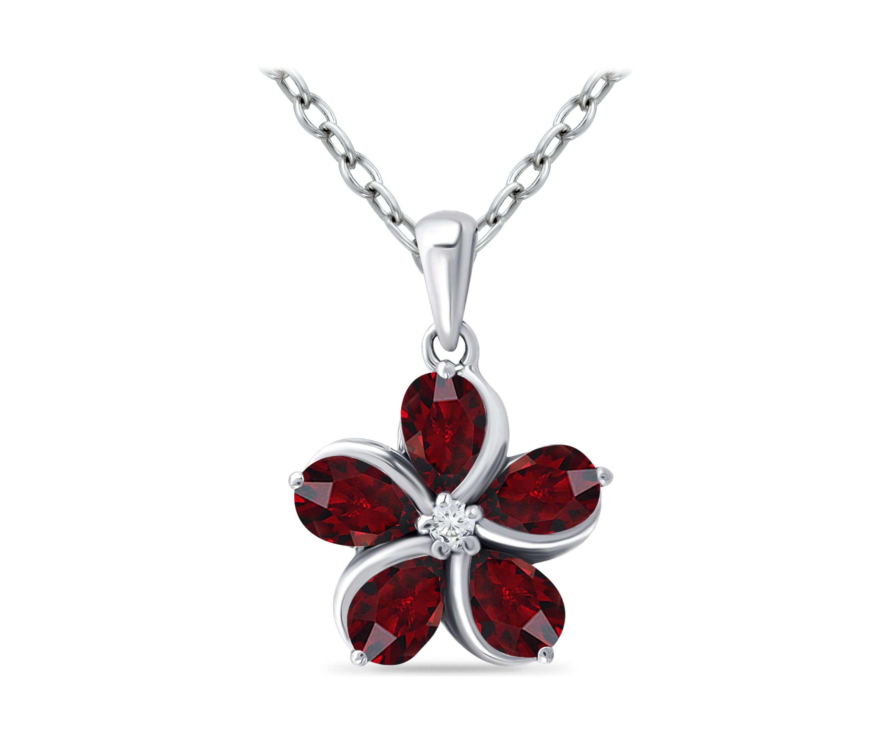 2.04 ct. t.w. Garnet and White Topaz Flower Pendant on 18 Inch Chain, Sterling Silver