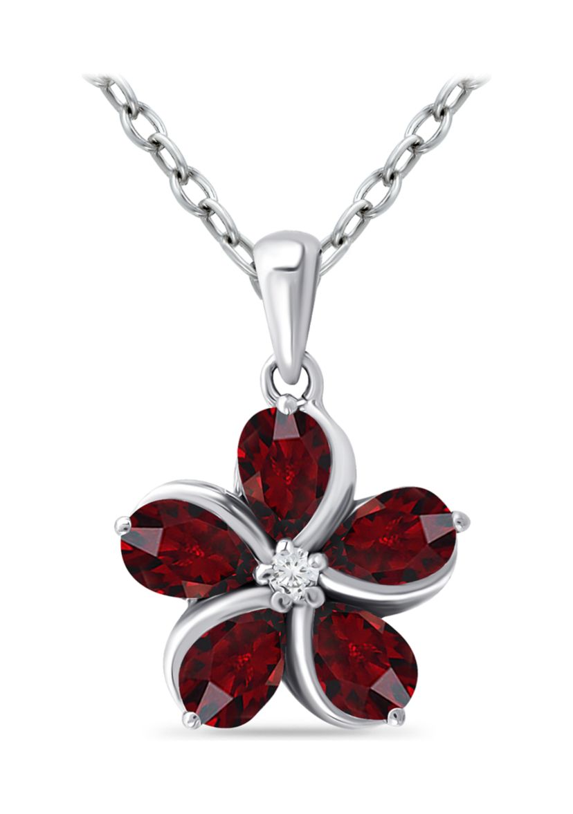 2.04 ct. t.w. Garnet and White Topaz Flower Pendant on 18 Inch Chain, Sterling Silver