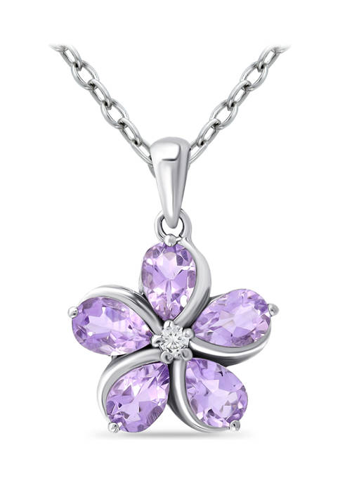 1.61 ct. t.w. Amethyst and White Topaz Flower Pendant on 18 Inch Chain, Sterling Silver