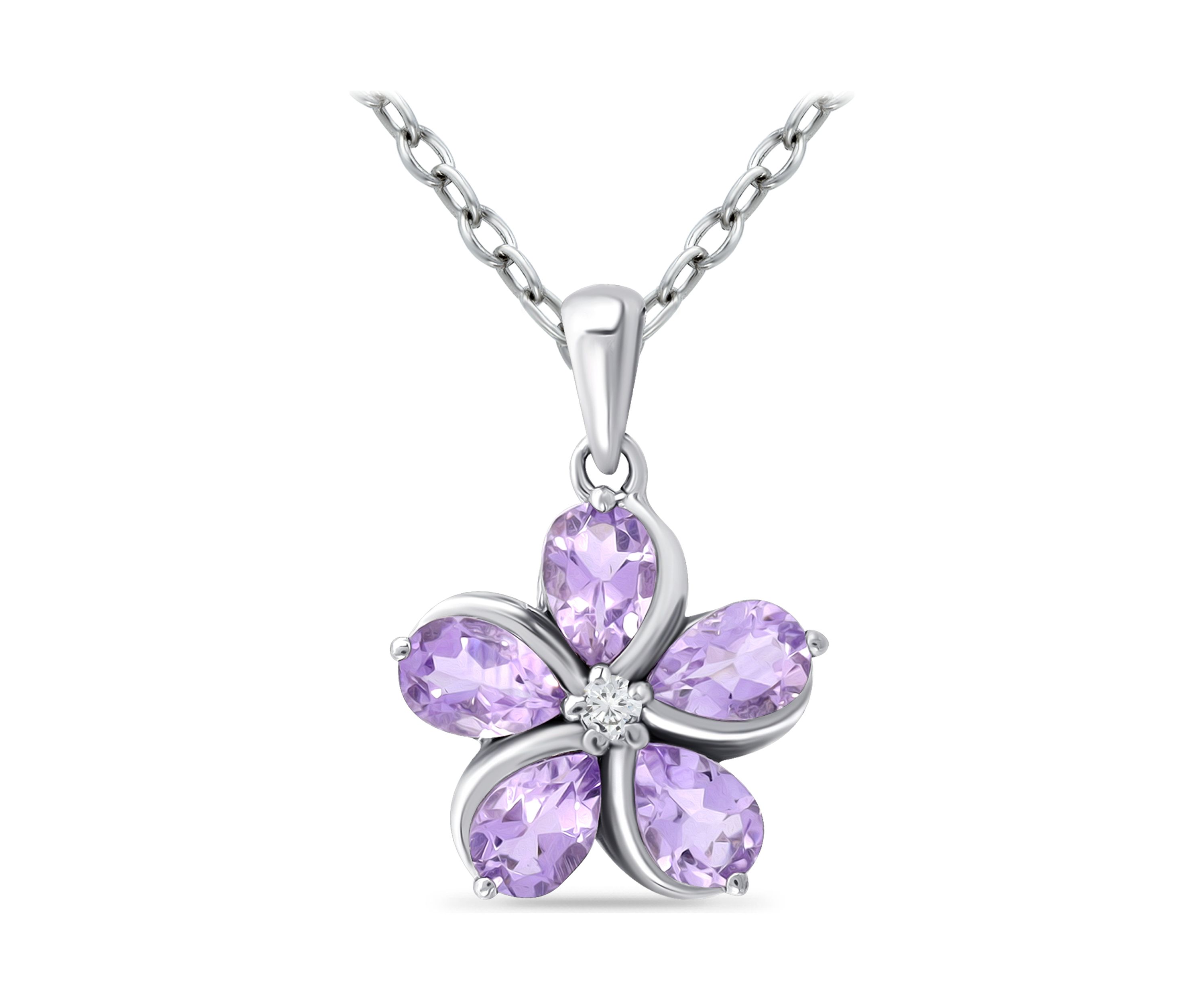 1.61 ct. t.w. Amethyst and White Topaz Flower Pendant on 18 Inch Chain, Sterling Silver