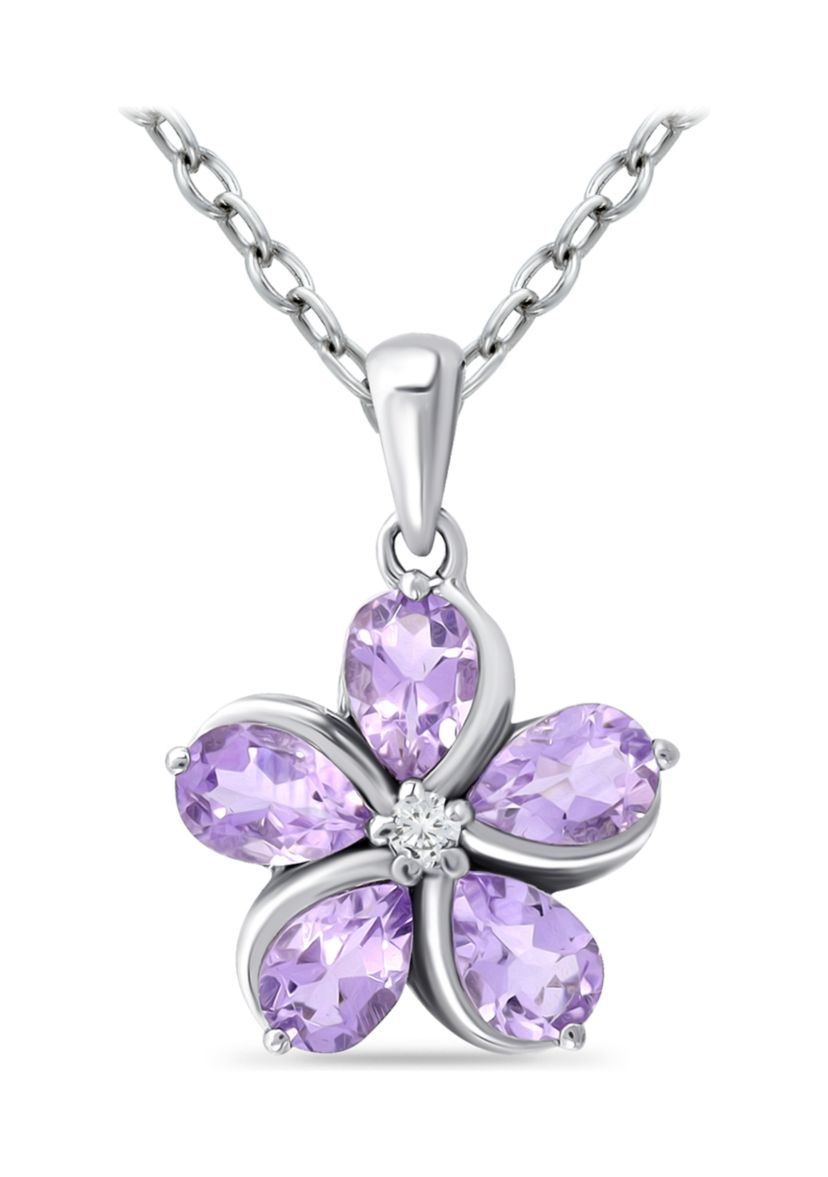 1.61 ct. t.w. Amethyst and White Topaz Flower Pendant on 18 Inch Chain, Sterling Silver