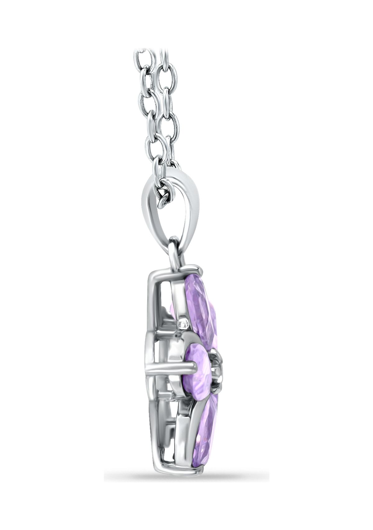 1.61 ct. t.w. Amethyst and White Topaz Flower Pendant on 18 Inch Chain, Sterling Silver