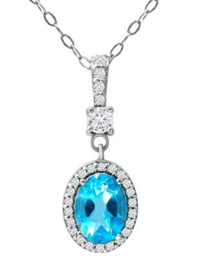 Belk & Co 1.5 Ct. T.w. Blue Topaz And Created White Sapphire Pendant On 18 Inch Chain, Sterling Silver