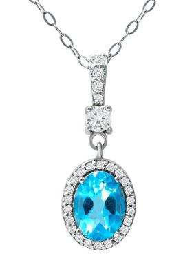 Belk & Co 1.5 ct. t.w. Blue Topaz and Created White Sapphire Pendant on 18 Inch Chain, Sterling Silver