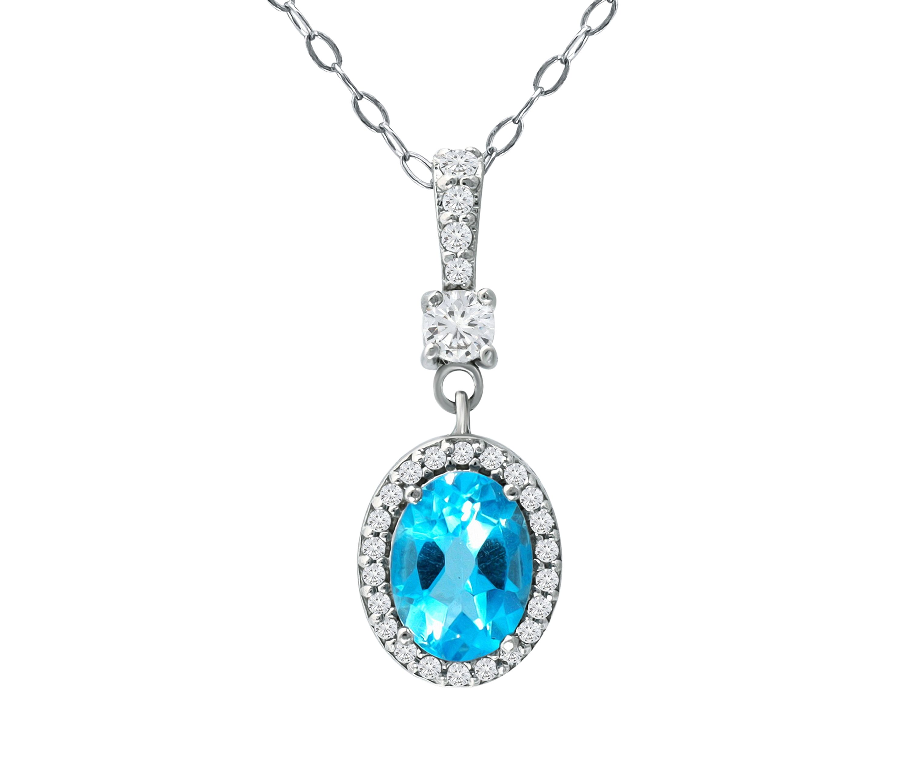 1.5 ct. t.w. Blue Topaz and Created White Sapphire Pendant on 18 Inch Chain, Sterling Silver