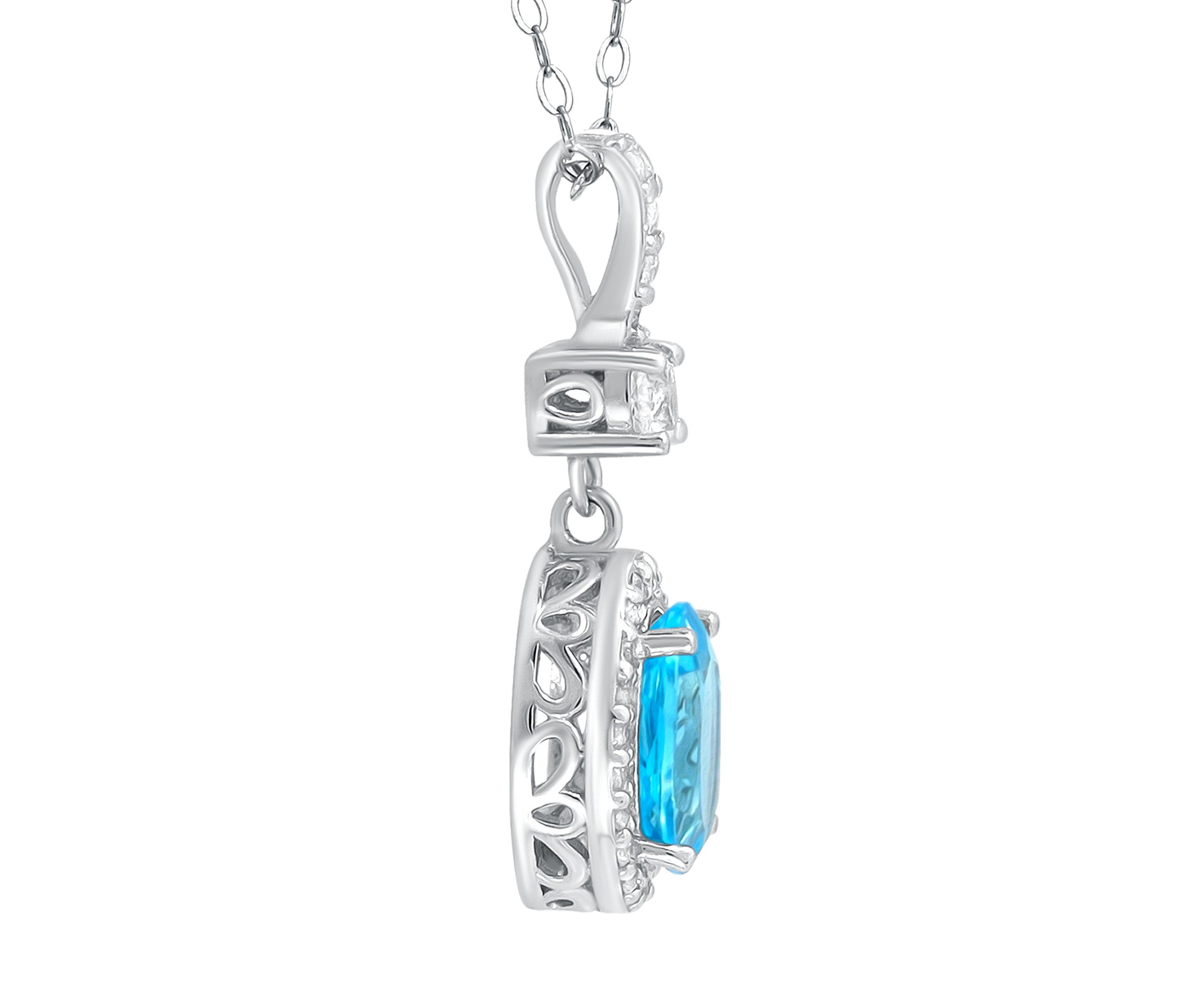 1.5 ct. t.w. Blue Topaz and Created White Sapphire Pendant on 18 Inch Chain, Sterling Silver