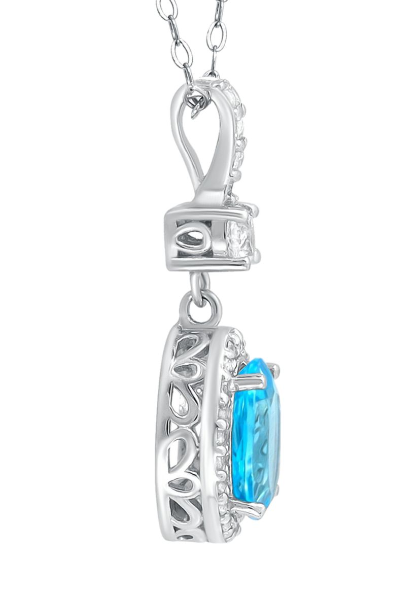 1.5 ct. t.w. Blue Topaz and Created White Sapphire Pendant on 18 Inch Chain, Sterling Silver
