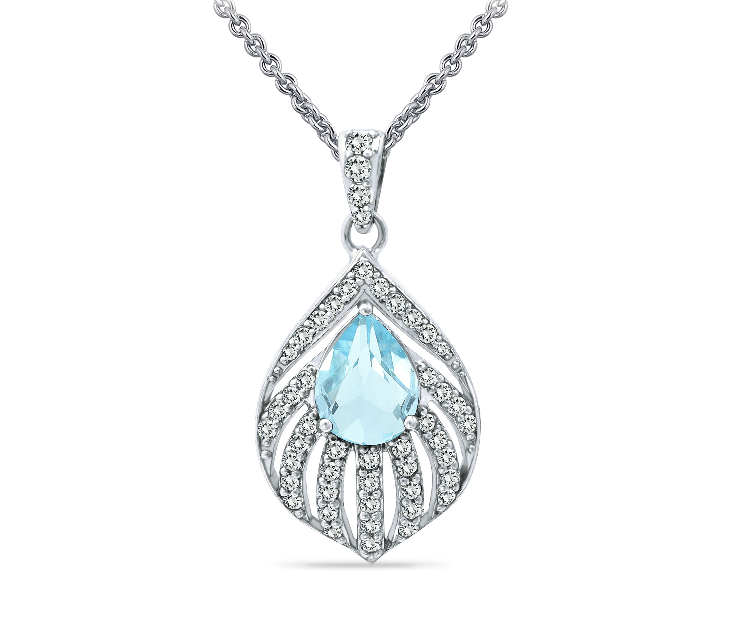 2.22ct. t.w. Blue Topaz and White Topaz Feather Pendant Necklace in Sterling Silver