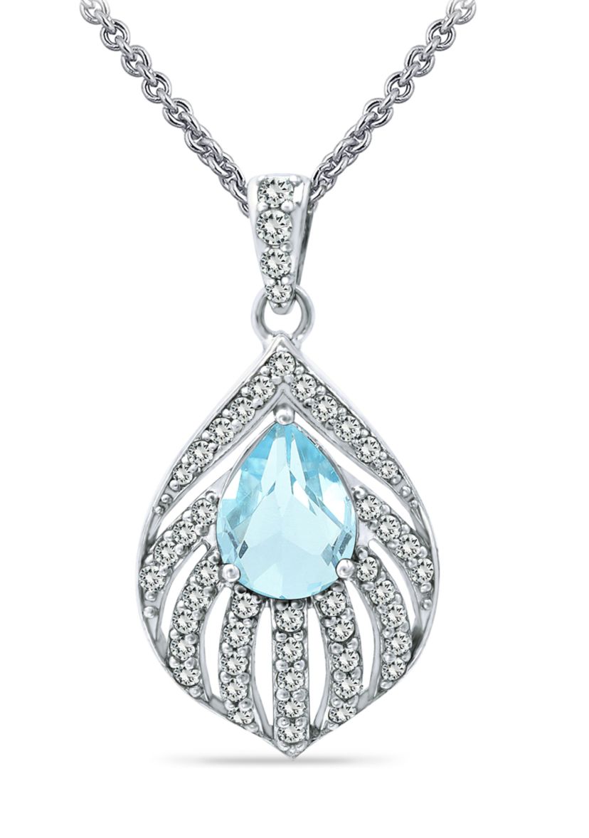 2.22ct. t.w. Blue Topaz and White Topaz Feather Pendant Necklace in Sterling Silver
