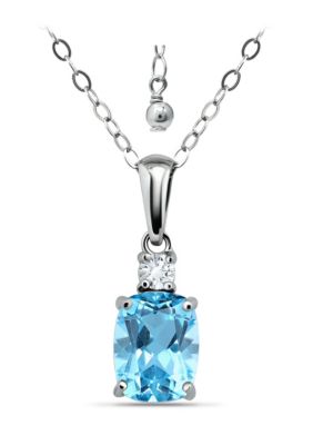 Belk & Co 2 1/5 Cttw 9X7 Octagon Swiss Blue Topaz & 3mm Round White Topaz Pendant w/Bale, Sterling Silver, DS