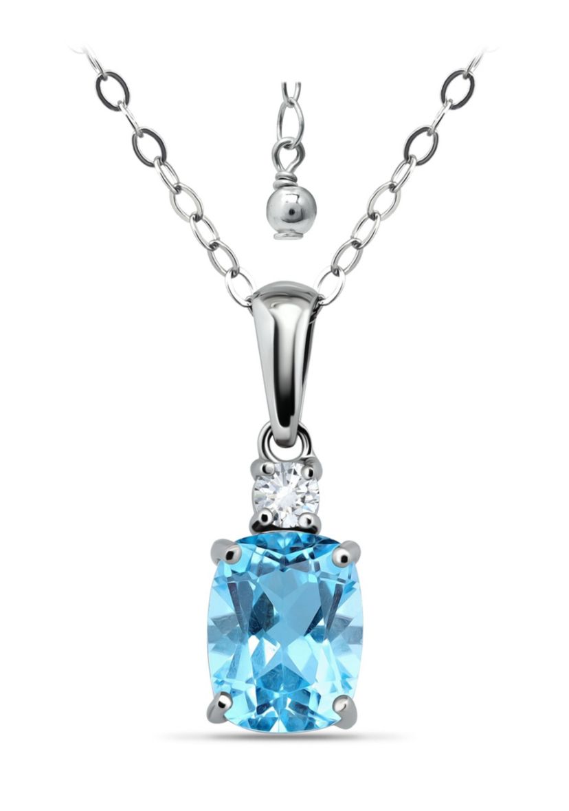 2 1/5 Cttw 9X7 Octagon Swiss Blue Topaz & 3mm Round White Topaz Pendant w/Bale, Sterling Silver, DS