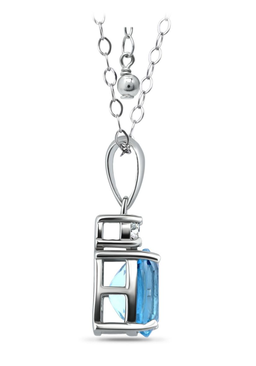 2 1/5 Cttw 9X7 Octagon Swiss Blue Topaz & 3mm Round White Topaz Pendant w/Bale, Sterling Silver, DS