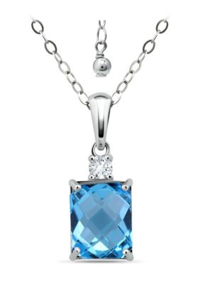 Belk & Co 4 1/5 Cttw 10X8mm Octagon Swiss Blue Topaz & 3mm Round White Topaz Pendant w/Bale, Sterling Silver, DS