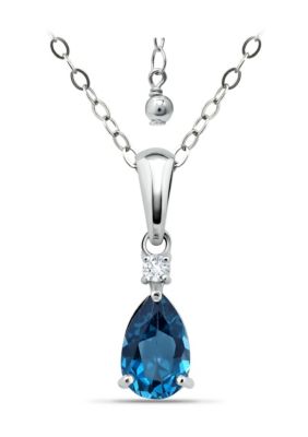 Belk & Co 7/8 Cttw 8X5mm Pear London Blue Topaz & 2mm Round White Topaz Pendant w/Bale, Sterling Silver, DS