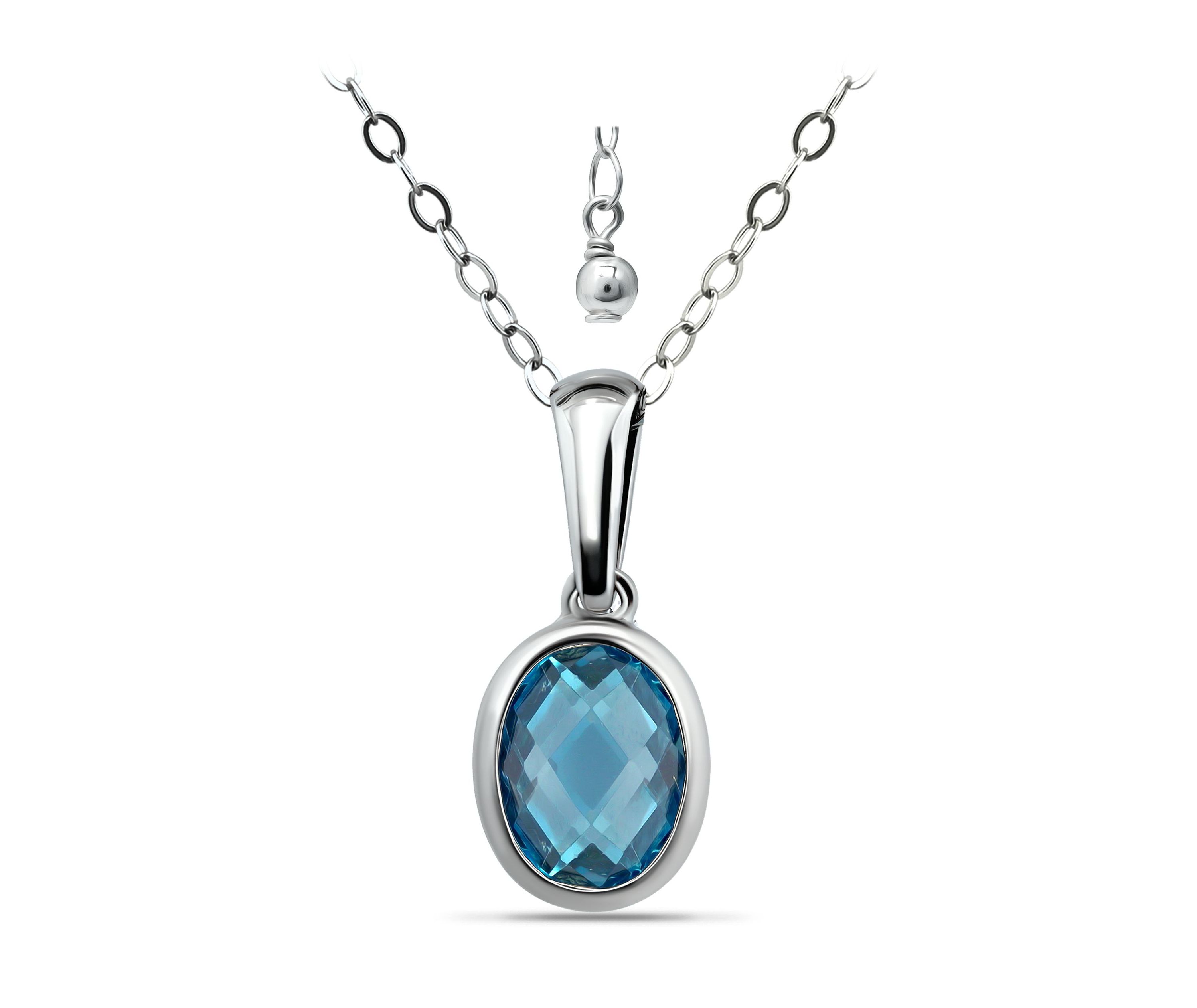 1 1/4 Cttw 8X6mm Oval London Blue Topaz Pendant w/Bale, Sterling Silver, DS