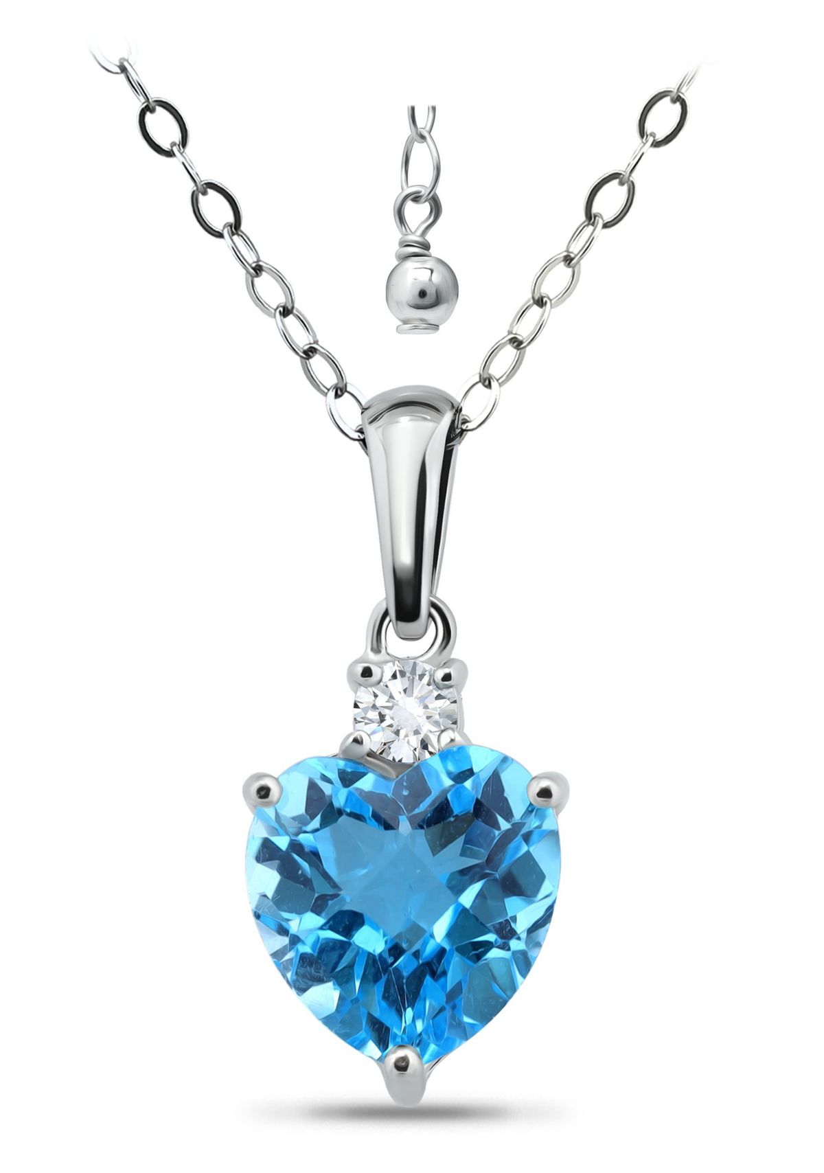 1 3/4 Cttw 9mm Heart Swiss Blue Topaz & 3mm Round White Topaz Pendant w/Bale, Sterling Silver, DS
