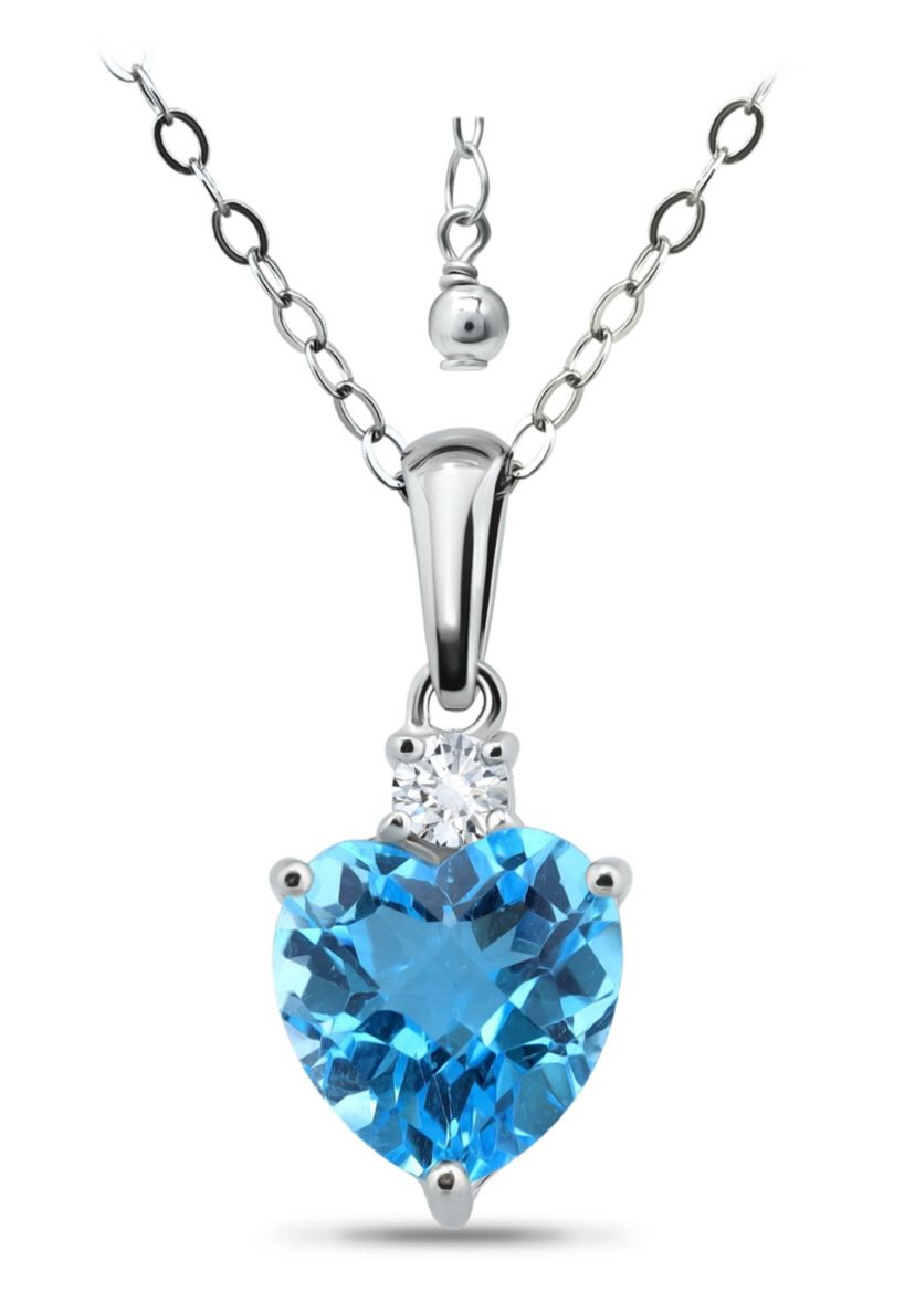 1 3/4 Cttw 9mm Heart Swiss Blue Topaz & 3mm Round White Topaz Pendant w/Bale, Sterling Silver, DS