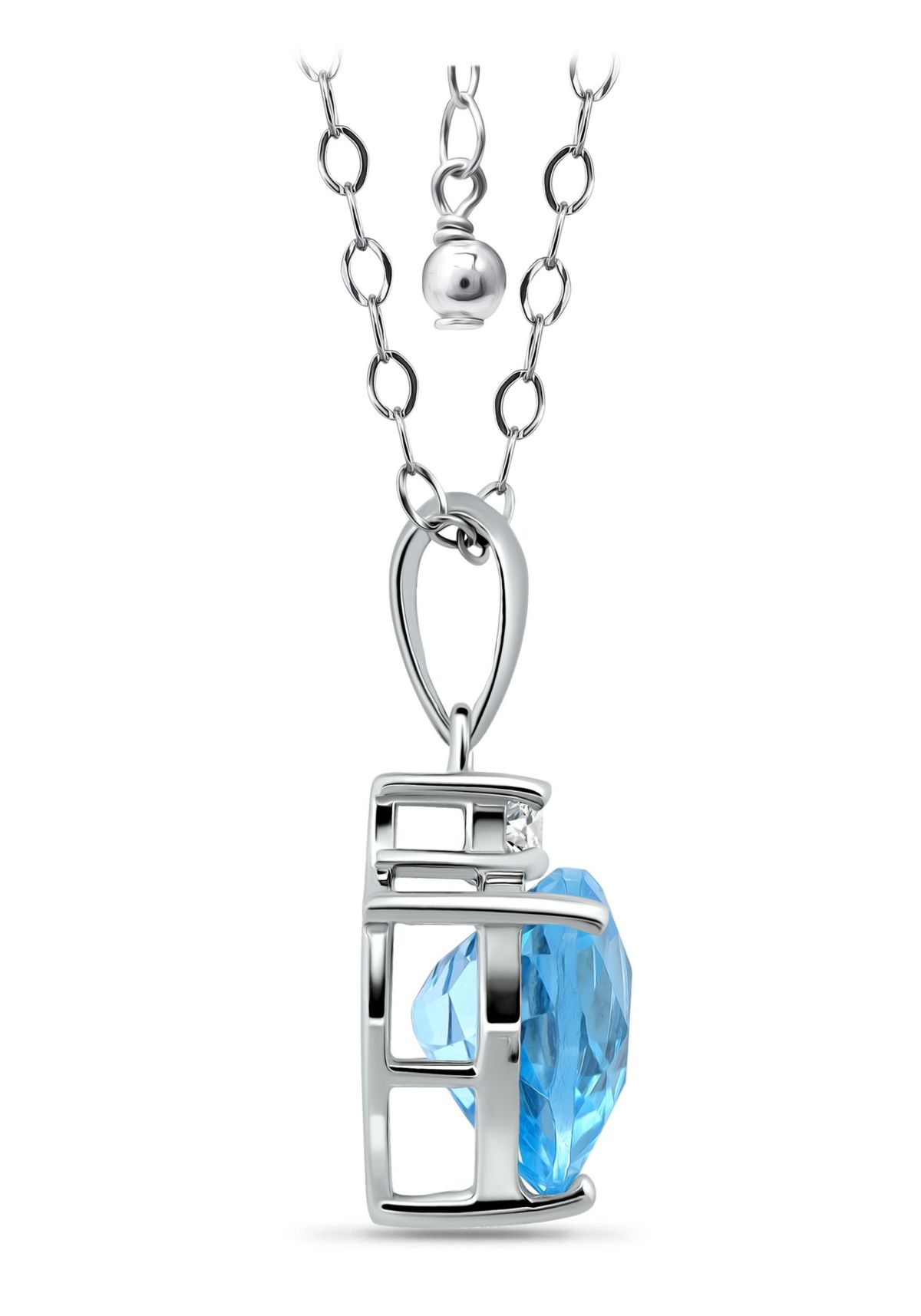 1 3/4 Cttw 9mm Heart Swiss Blue Topaz & 3mm Round White Topaz Pendant w/Bale, Sterling Silver, DS