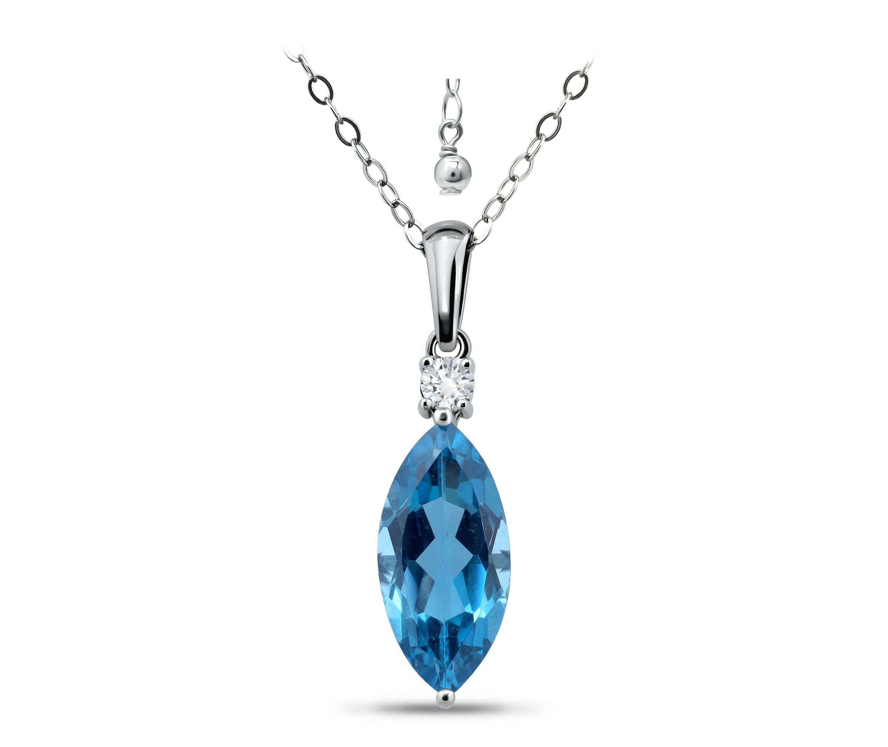 4 5/8 Cttw 16X8mm Marquise London Blue Topaz & 3mm Round White Topaz Pendant w/Bale, Sterling Silver, DS