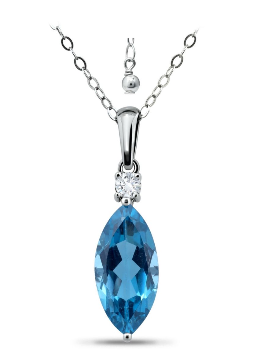 4 5/8 Cttw 16X8mm Marquise London Blue Topaz & 3mm Round White Topaz Pendant w/Bale, Sterling Silver, DS